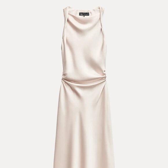 Zara Ruched Satin Effect Midi Dress Size XL New w/o Tag - Picture 1 of 3